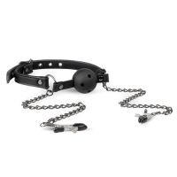 Open ball gag met tepelklemmen